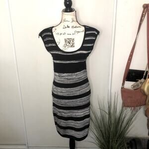 Forever 21 Striped Black and Gray Knit Mini Dress Size Medium